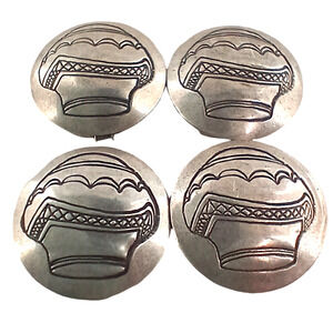 Sterling Silver Conchos Button Cover Scalloped Basketweave Native Design 4pc